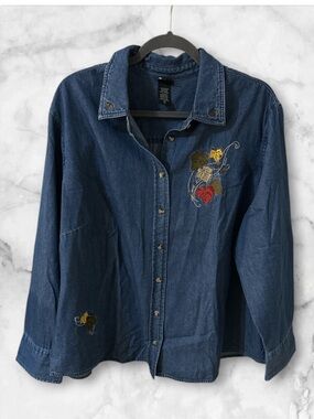 Holiday Editions long sleeve denim button up shirt fall leaves size 2X